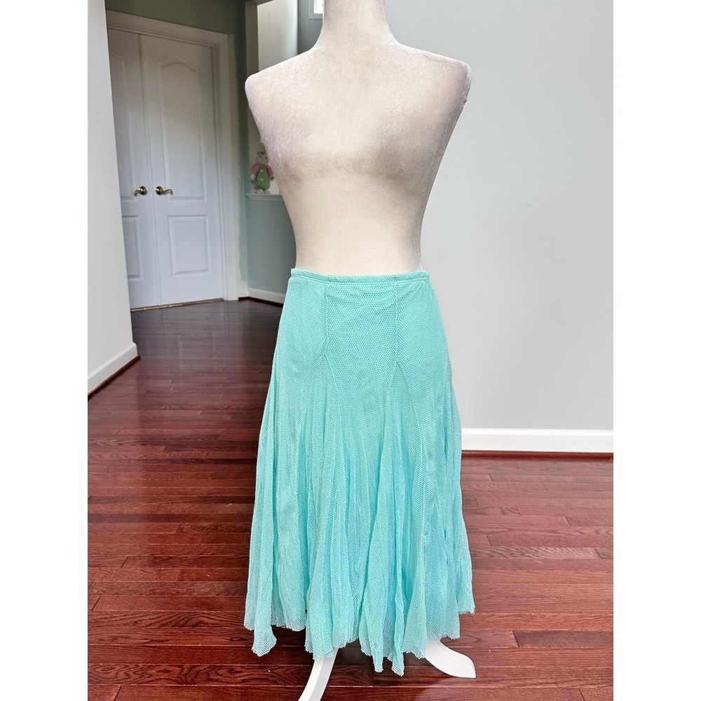 Made In USA Log In Sky Blue Fishnet Asymmetrical Unique Skirt Size Large - Picture 6 of 11